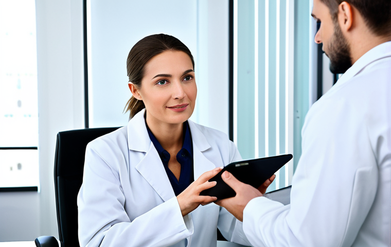 Modern Skincare Consultation**

"A professional skincare expert in a bright, modern office setting, consulting with a client. The expert is fully clothed in a stylish yet modest lab coat, examining the client's skin with a digital analysis tool. The client is also fully clothed and comfortable. Focus on the clean aesthetic of the environment and the expert's attentive expression.  safe for work, appropriate content, professional, perfect anatomy, natural pose, well-formed hands, proper finger count, natural body proportions, high quality"

**